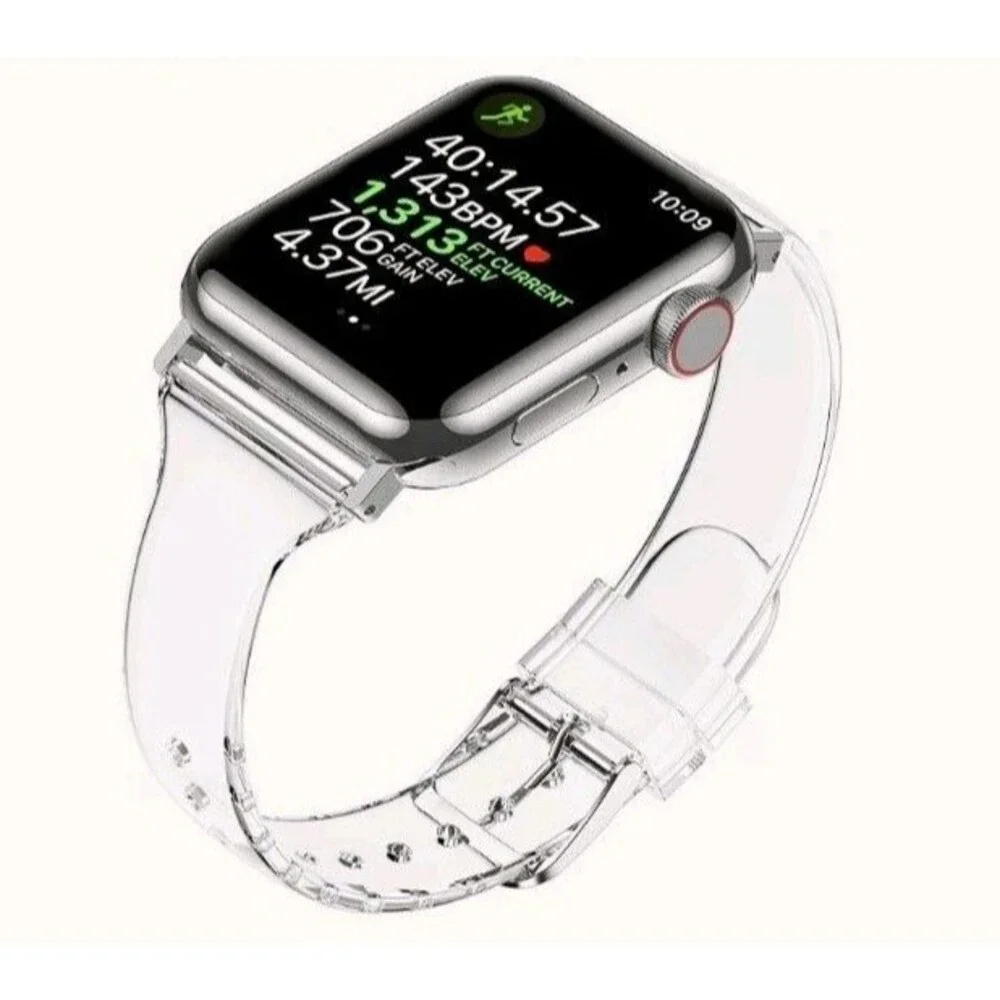 Smart Watch Silicone Band Clear Shiny Womens Compatible With Apple Waterproof